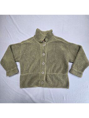 Kindred Spirit Large Sherpa Fleece Button-Up Jacket Olive Green Boho